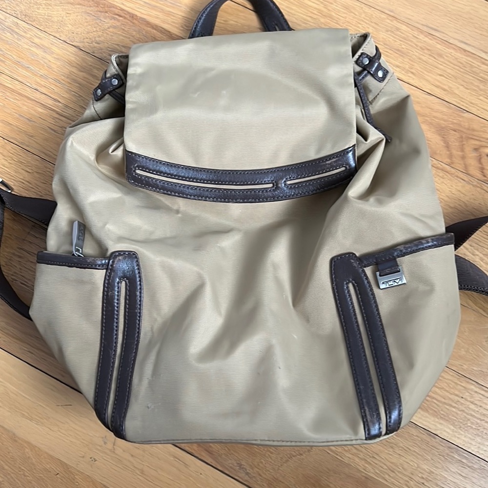 Tumi Vista Collection Tan Nylon Leather Trimmed Backpack EUC